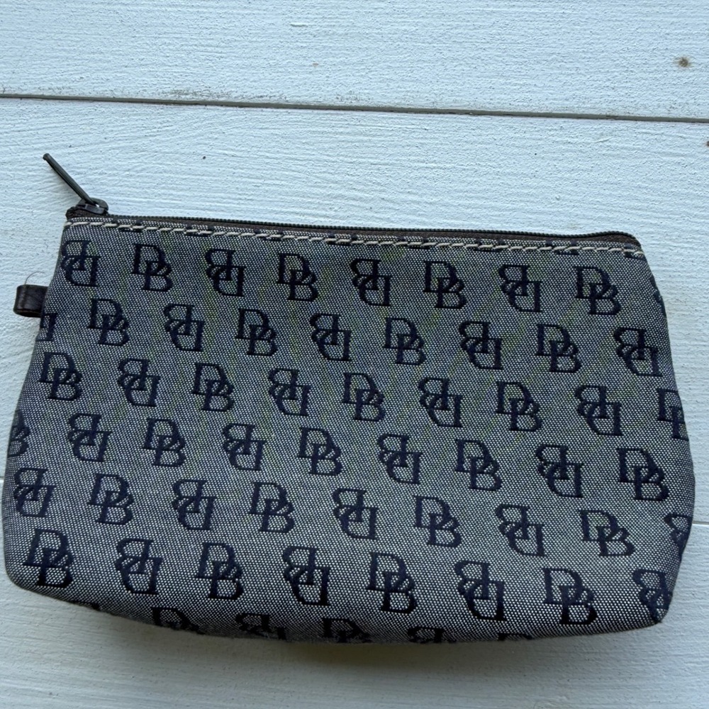 Dooney & Bourke Monogram Canvas Cosmetic Pouch Blue Grey Makeup Bag